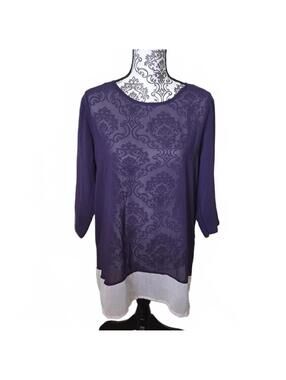 Jonathan Martin Collection Purple and White Sheer Patterned Blouse Size M
